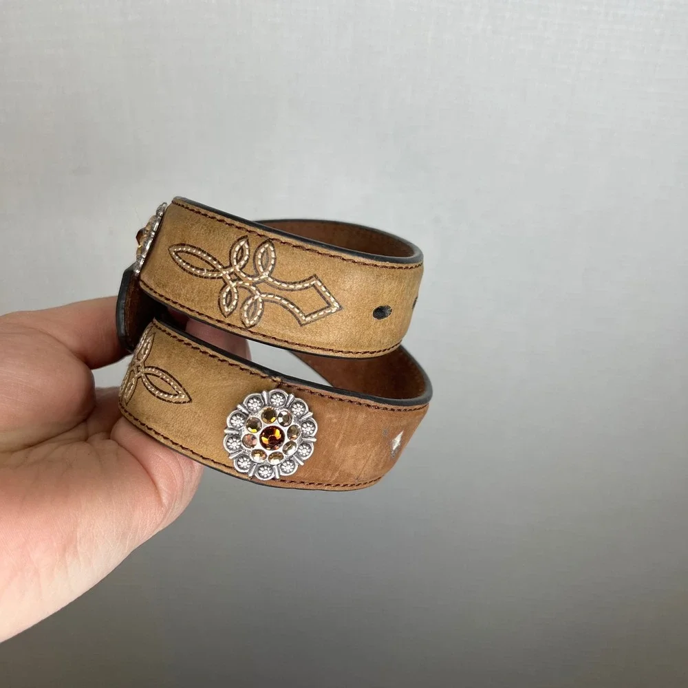 Nocona Belt Co Kids Tan Leather Western Embroidered Concho Belt Size 20 N4418444